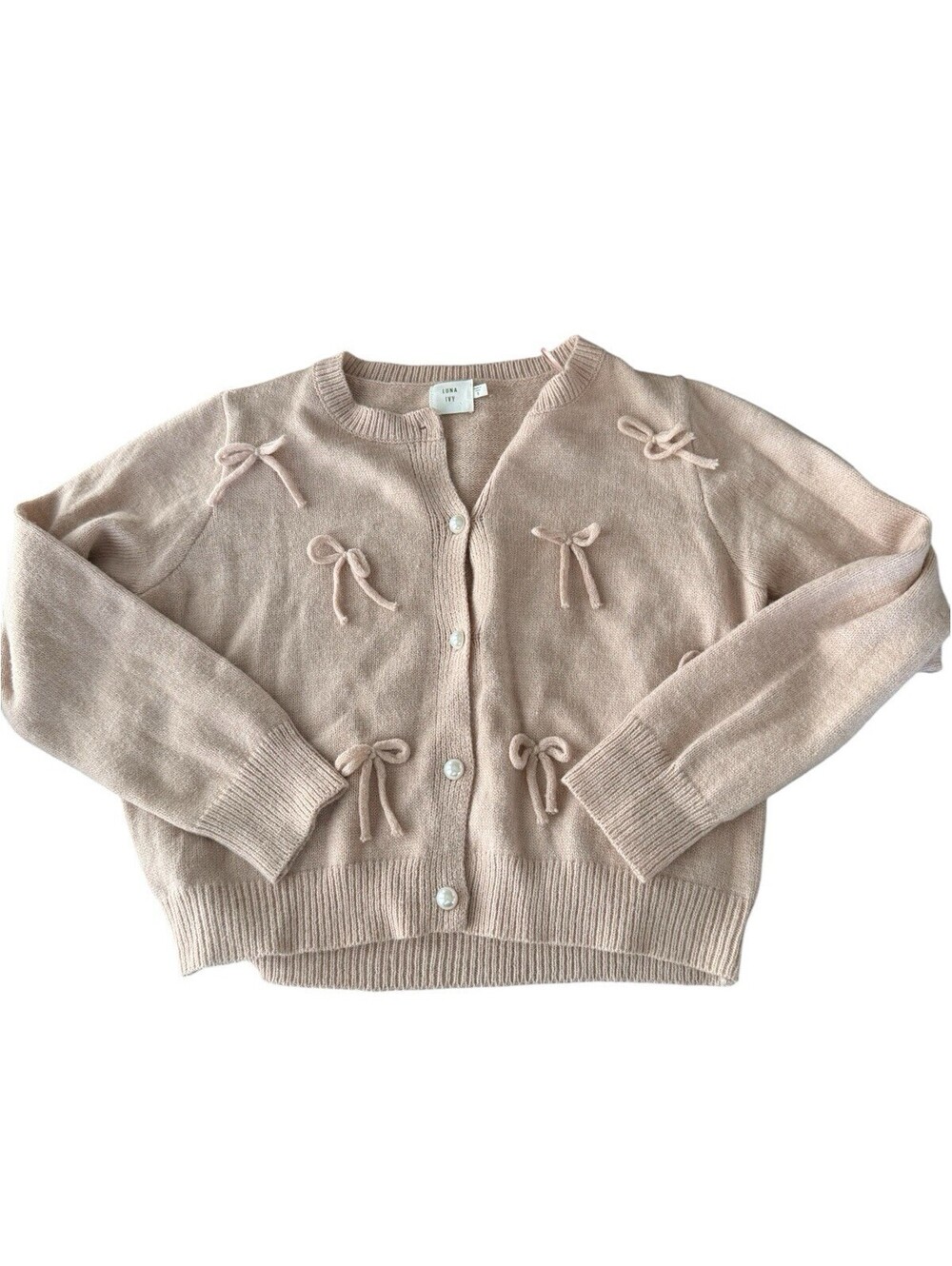 Luna Ivy Pink Cardigan Sweater Acrylic Coquette Pink Bows Girly